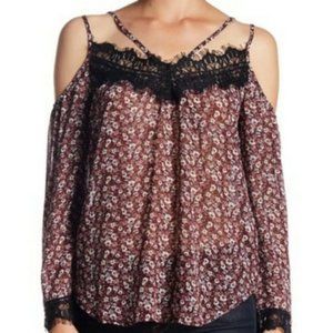 NWT cold shoulder floral long sleeve top women's size XS (144)